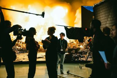 Crew on set at Garden Studios