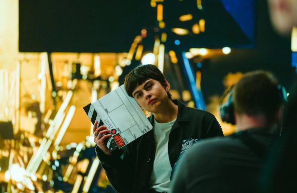 Film crew member on set of the Film and TV Charity's brand film, Break the Cycle