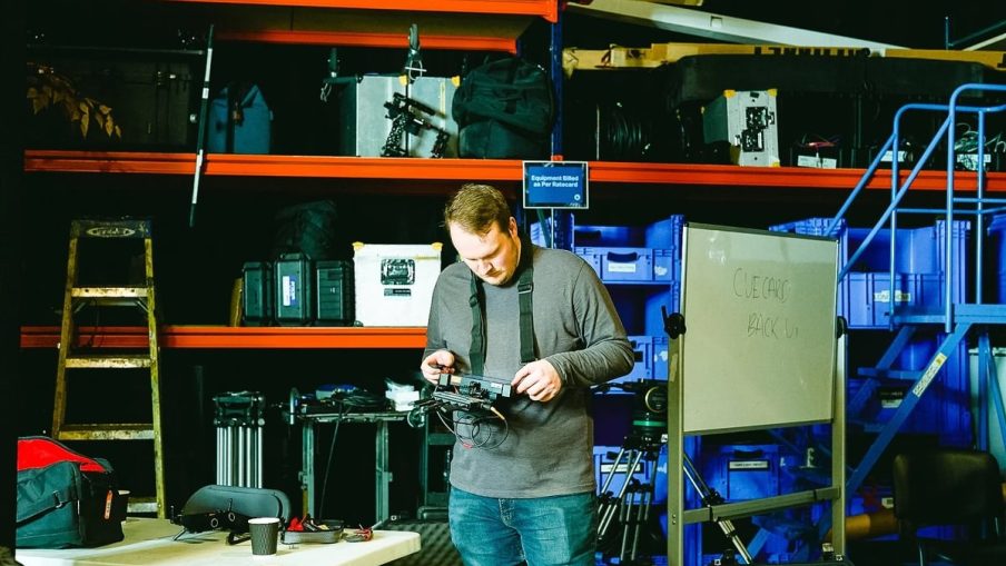 Film crew member on set of the Film and TV Charity's brand film, Break the Cycle