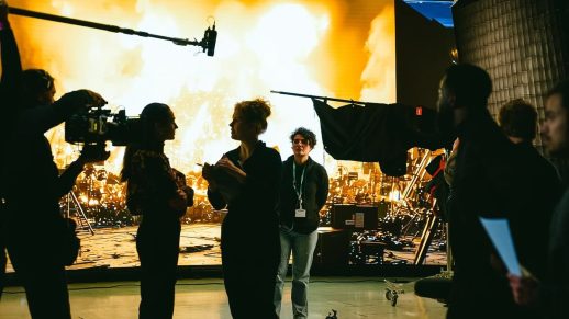 Crew on set at Garden Studios