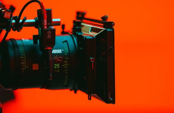 Close up shot of an ARRI film camera lens