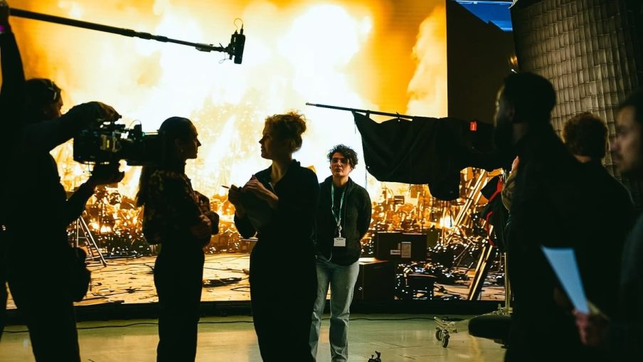 Crew on set at Garden Studios