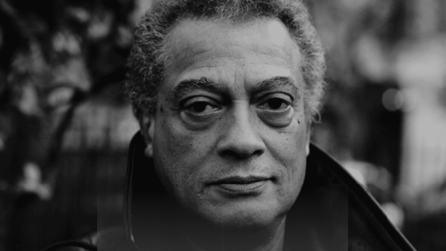 Black and white headshot of Sir Horace Ové, CBE. One of the leading black independent filmmakers to emerge in Britain.